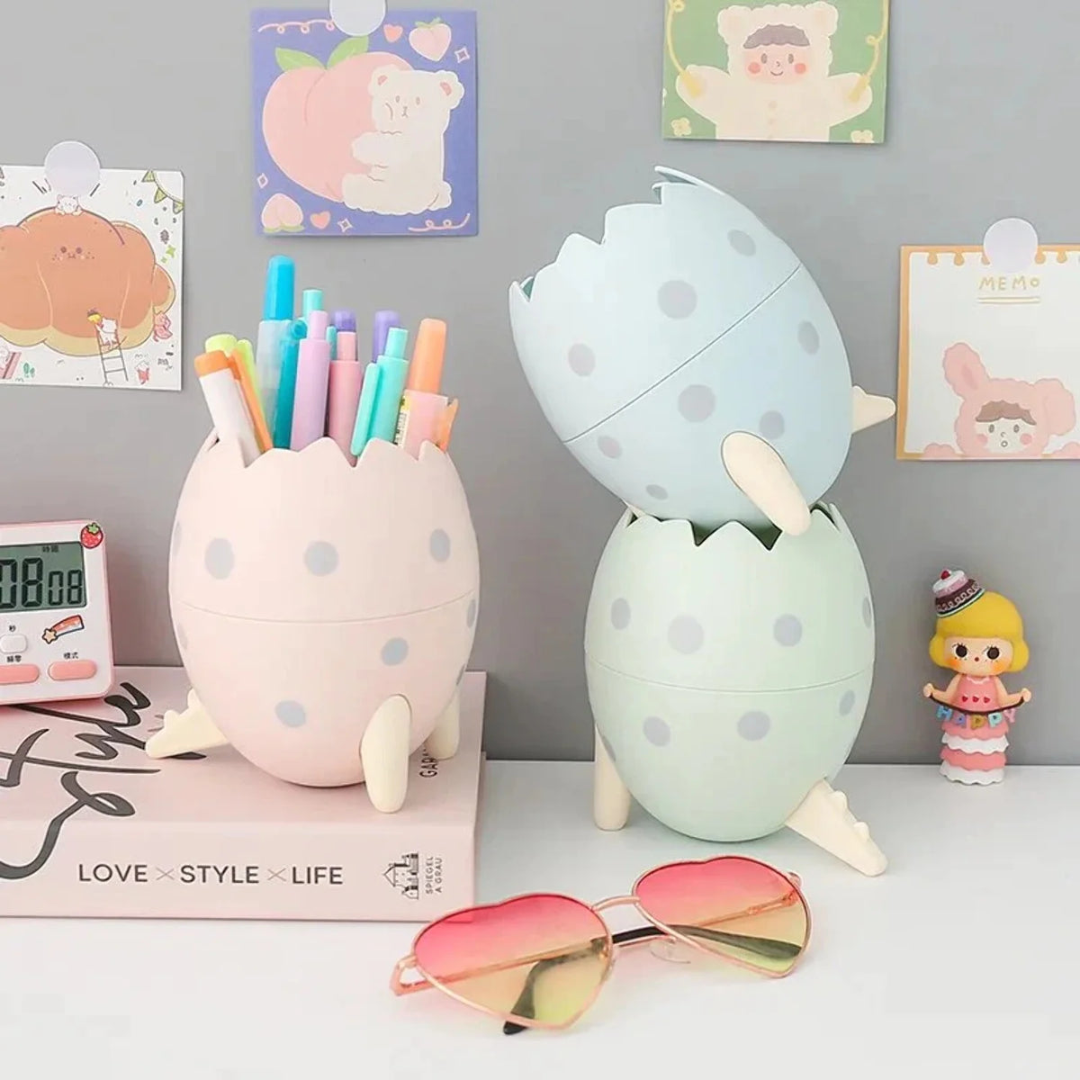 Kawaii Dinosaur Egg Pen Holder Large Capacity Desktop Stationery Storage Box T33502
