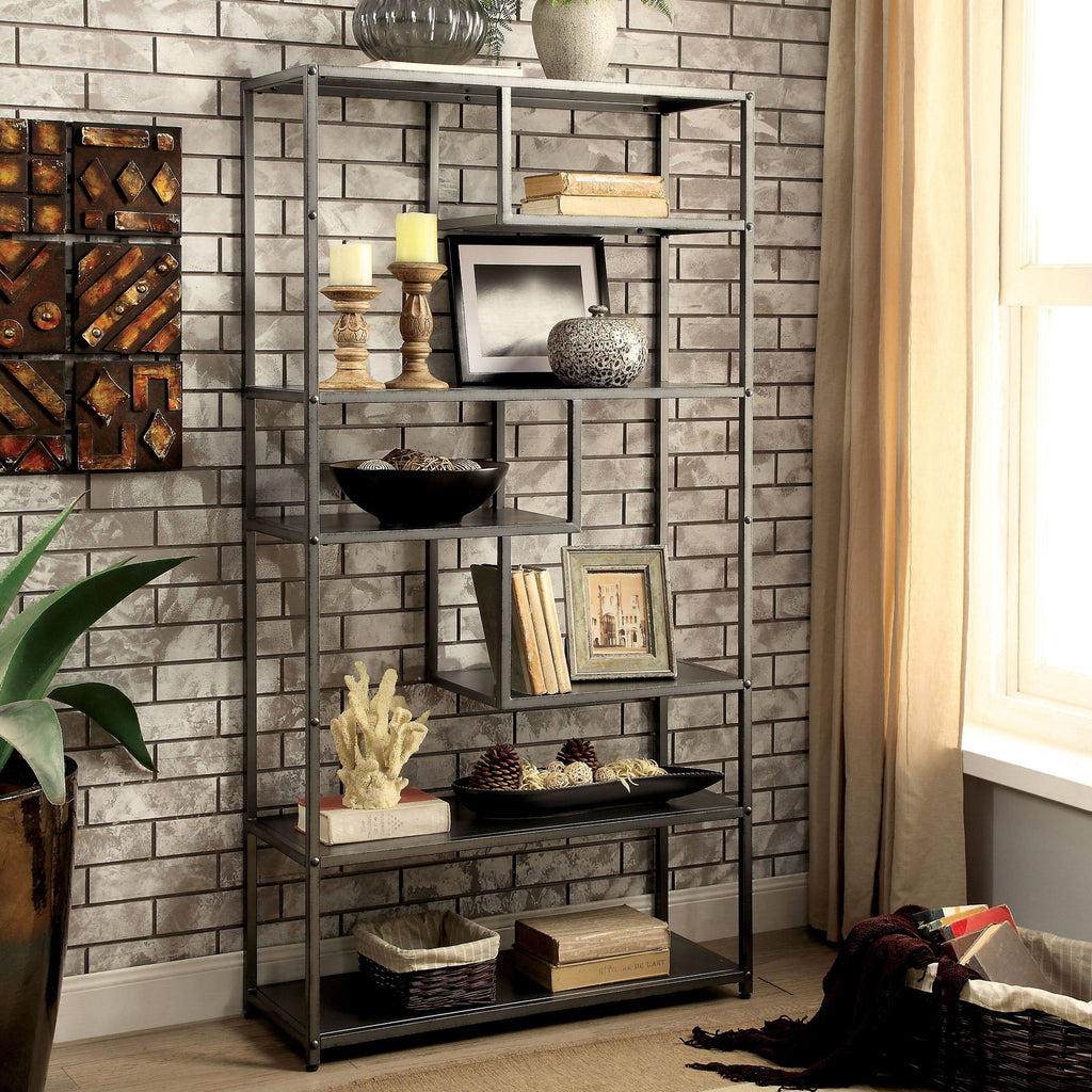 Dark Grey Industrial Metal Tiered Bookshelf V8094