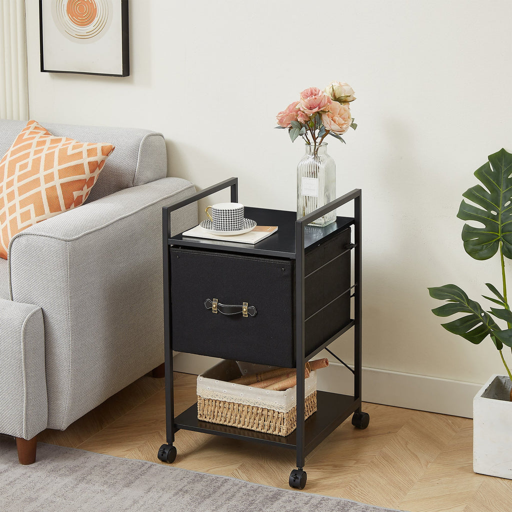 Set of 2 Black Rolling File Cabinet with 1 Drawer and Shelf N2501