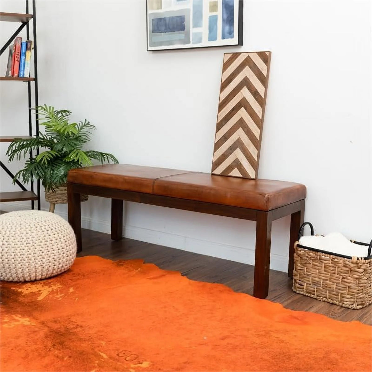 Genuine Leather Rectangular Bench Z17034