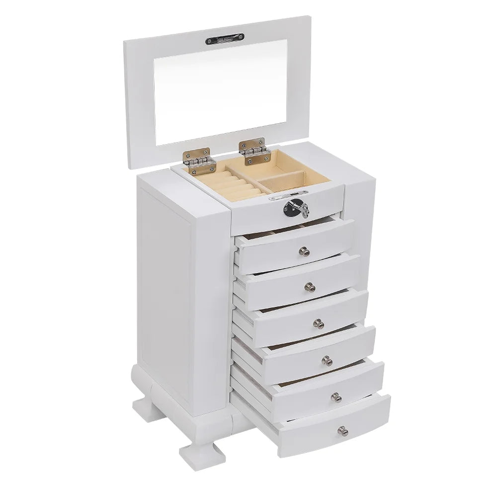 White Wooden 7 Layers Jewelry Box with Lock S31341
