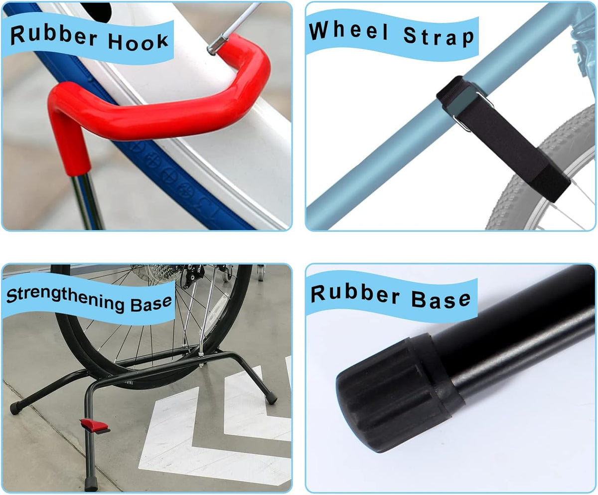 Bike Stand Vertical Bicycle Rack Floor Stand with Wheel Stabilizer Strap T84603
