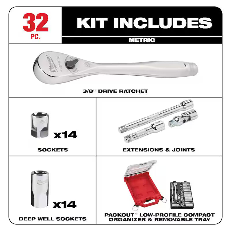 3/8 in. Drive Metric Ratchet and Socket Mechanics Tool Set 40-Piece K783148