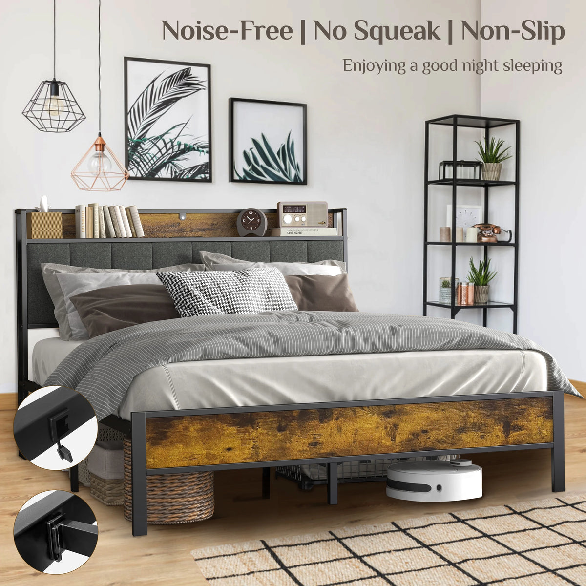 Full Size Metal Platform Bedframe with Headboard D17007