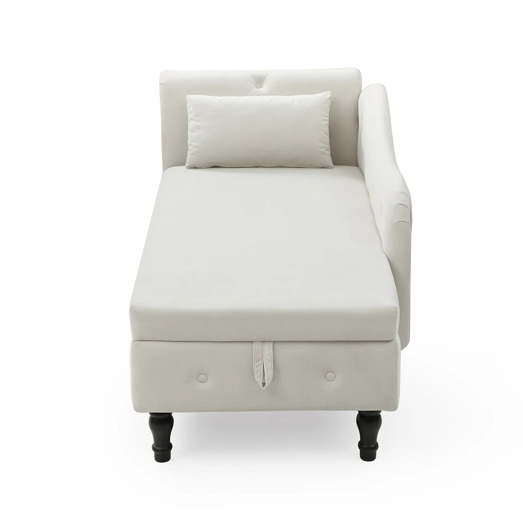 Beige Velvet Storage Chaise Lounge with 1 Pillow F18691
