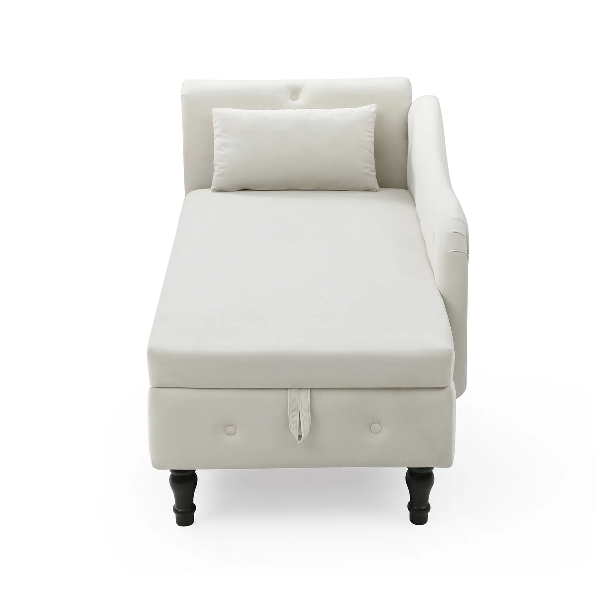 Beige Velvet Storage Chaise Lounge with 1 Pillow F18691