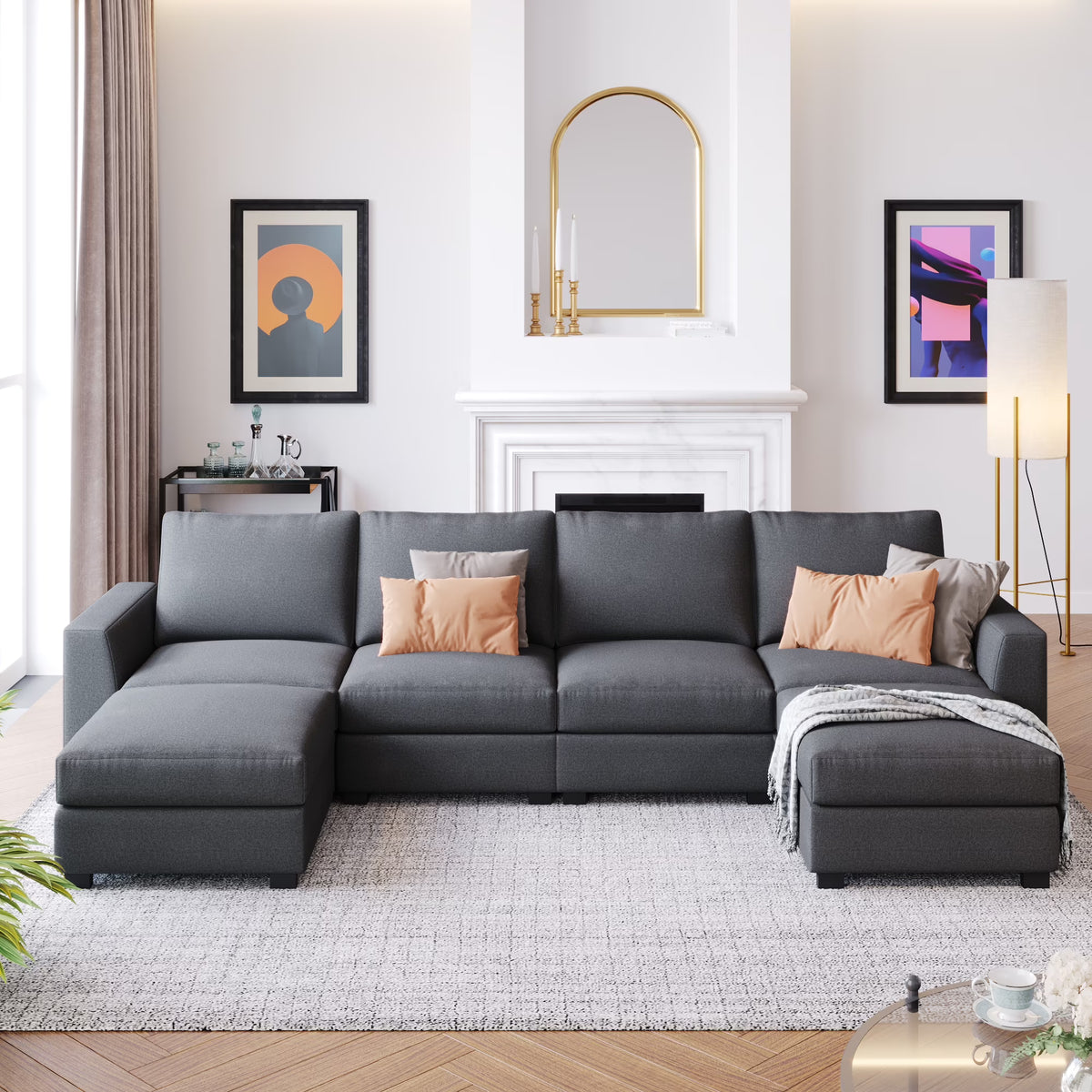 U Shaped Sofa with Removable Ottomans V643733
