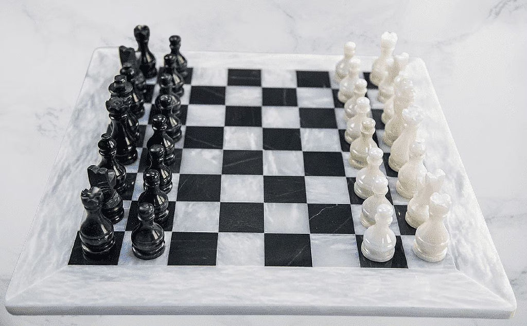 15 Inches Handmade White and Black Weighted Marble Chess Game Set N994