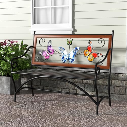 39.7" Black Metal Outdoor Bench with Armrest V4318