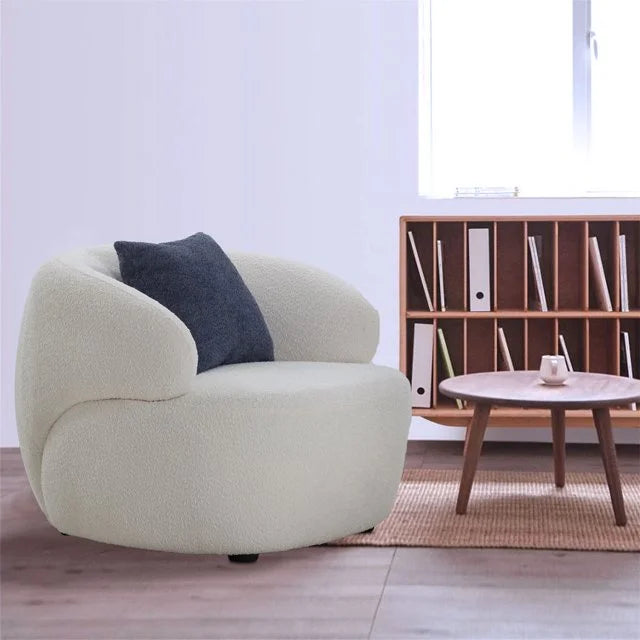 Beige Boucle Swivel Barrel Chair B716