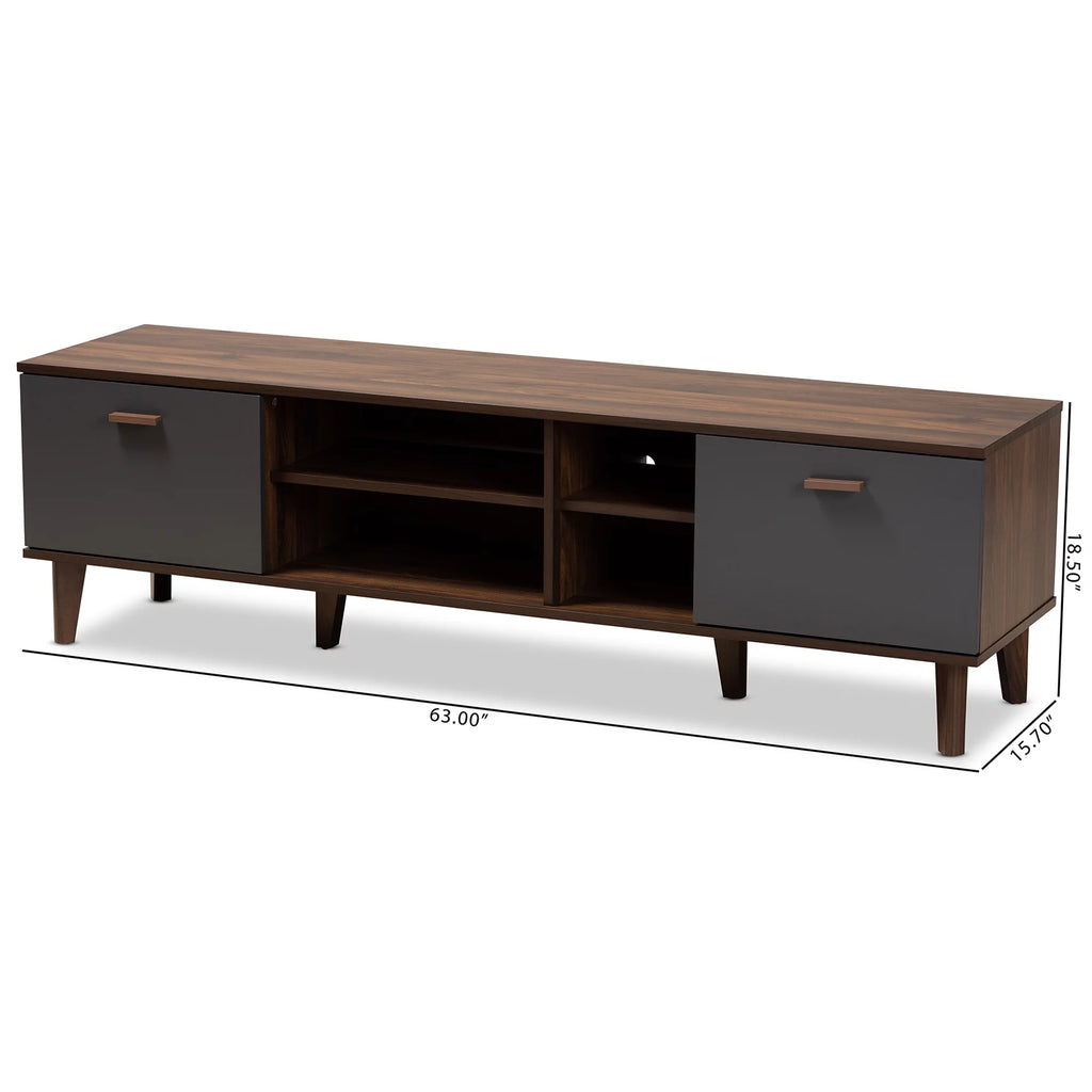 Walnut Brown and Grey Finished Wood TV Stand T657421