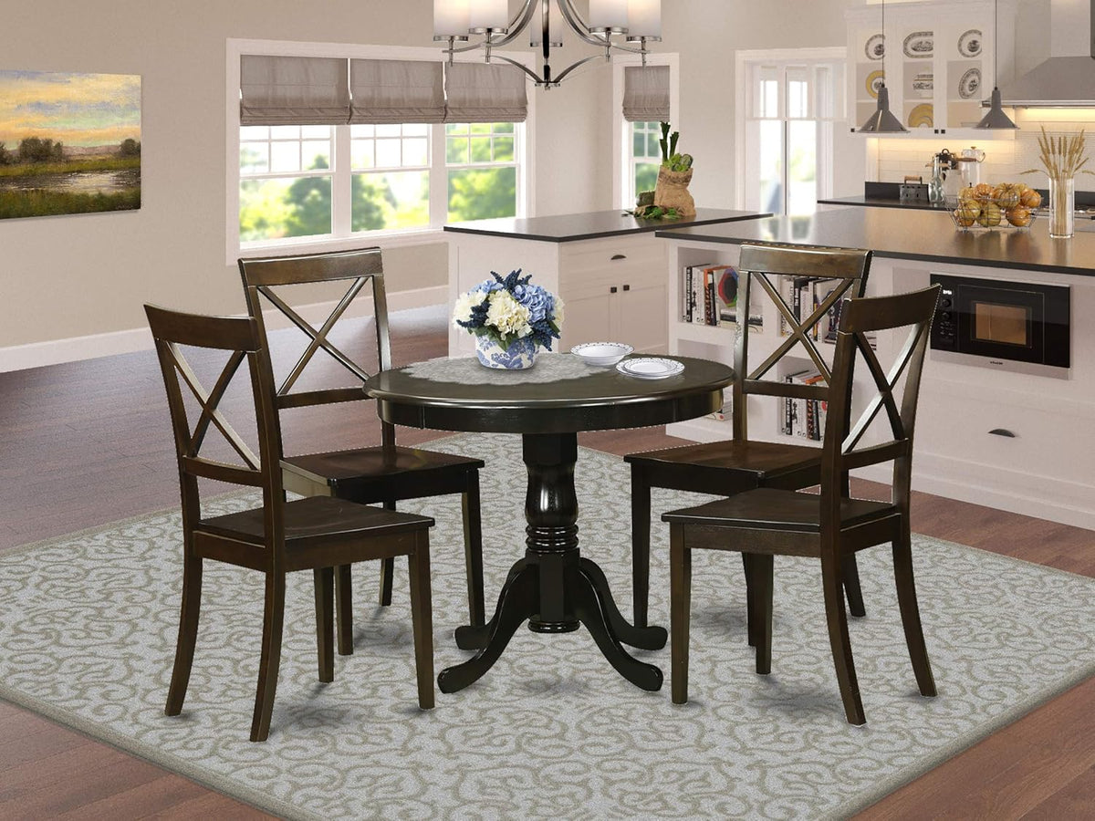 5-Pc Solid Wood Kitchen Table and 4 Chairs Set Cappuccino Finish F920