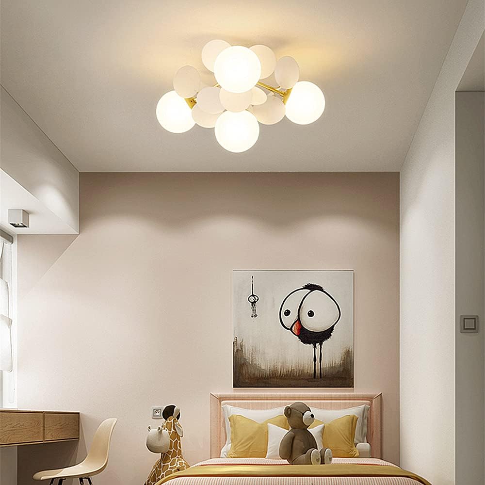 Colorful Macaron Globe Semi Flush Mount Light with Milk White Glass Shade R4893