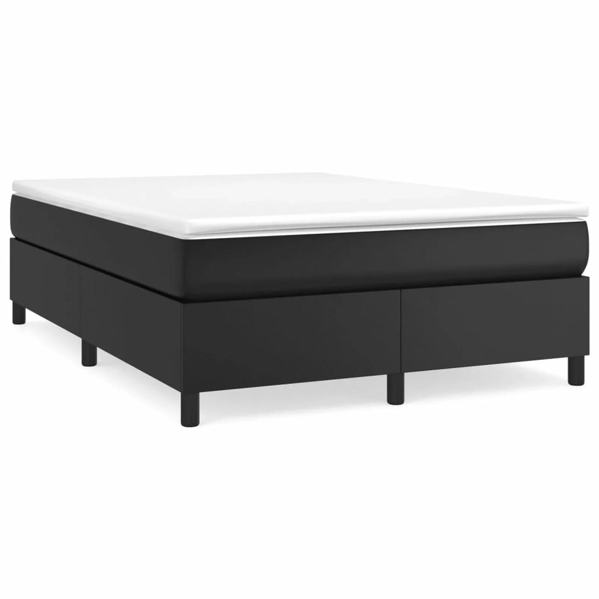 Black Faux Leather Box Spring Bed Frame with Mattress and Topper Q4299