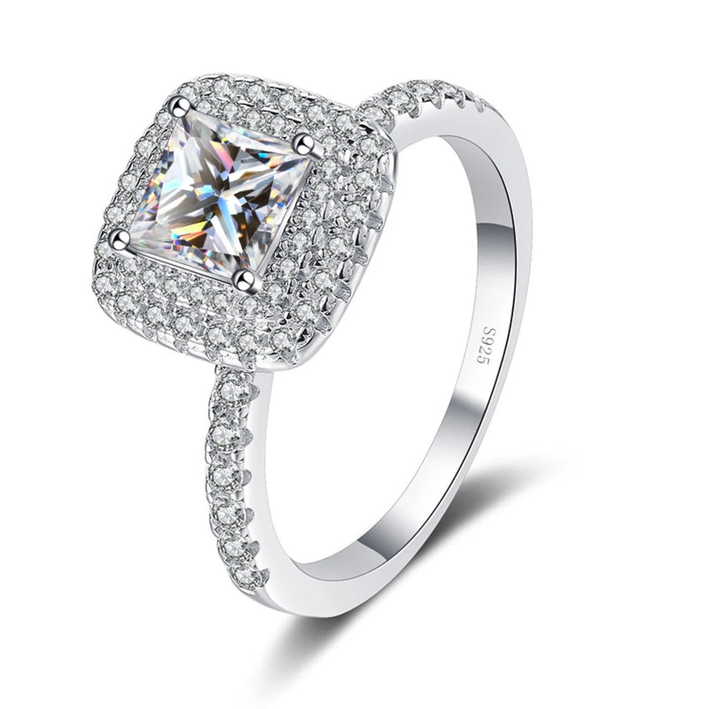 Moissanite Engagement Ring 1ct Princess Cut D Color VVS1 S925 Sterling Silver Diamond Ring P84679