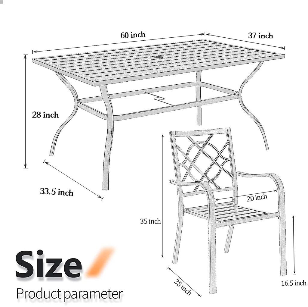 5-Piece Outdoor Patio Dining Set Stackable Metal Chairs and Square Table Black K864308
