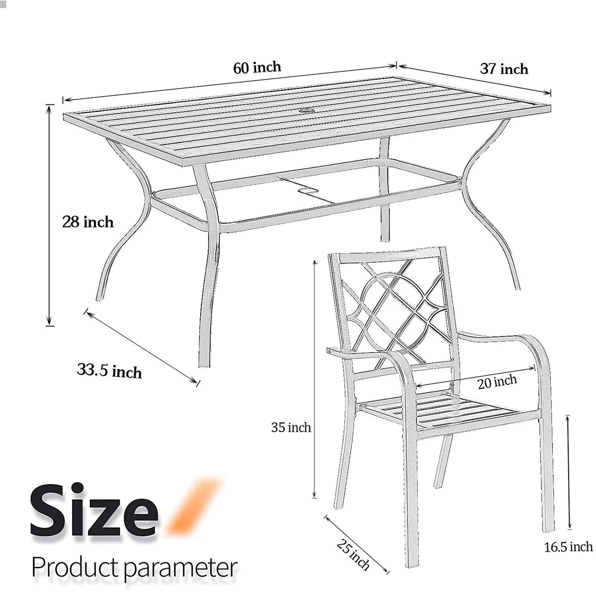 5-Piece Outdoor Patio Dining Set Stackable Metal Chairs and Square Table Black K864308