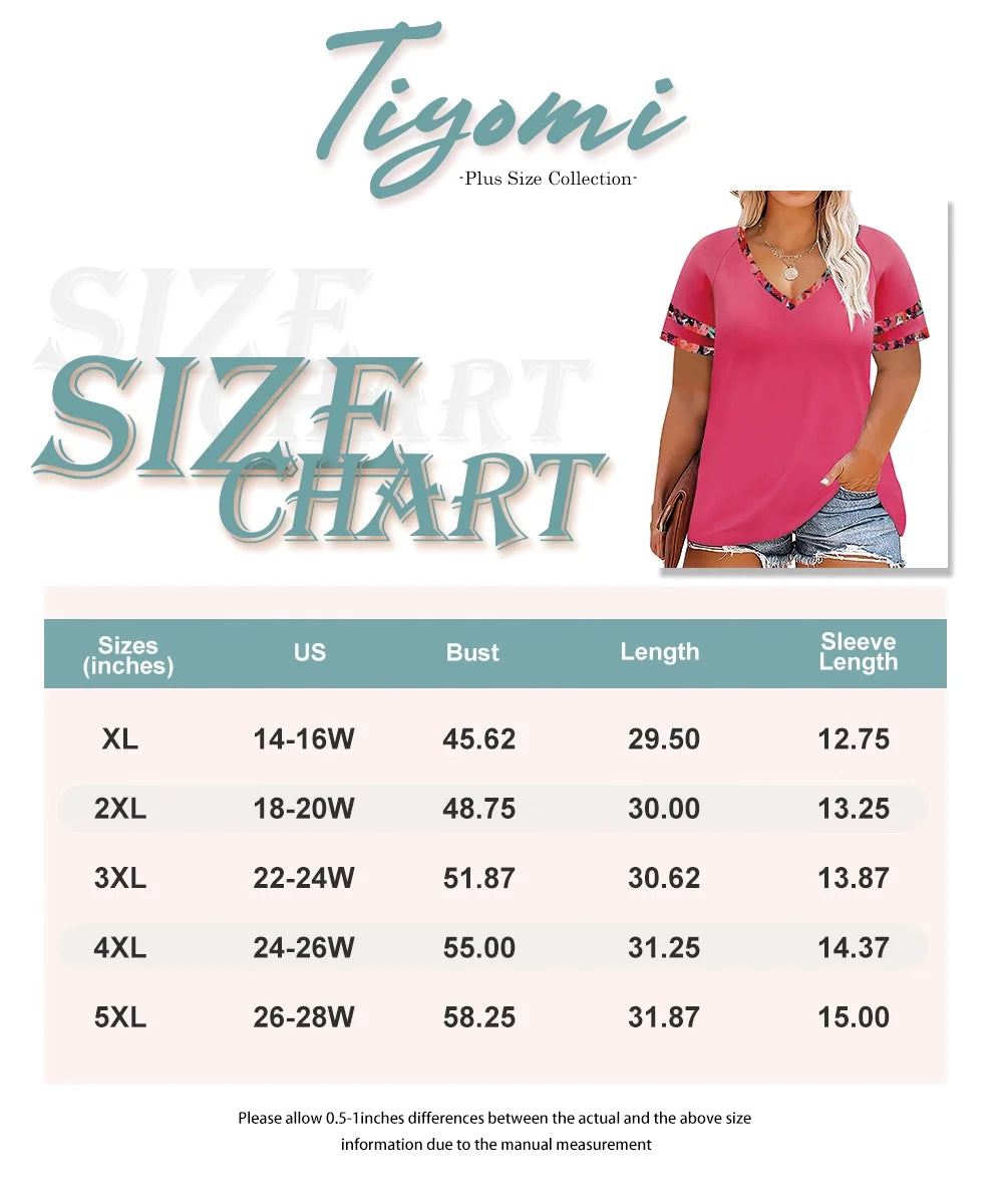 Plus Size V-neck Short Sleeve Casual Blouses Color Block Shirts G89636