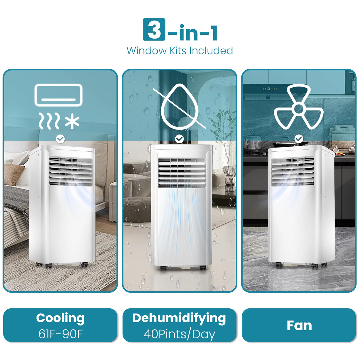 6000BTU 3-in-1 Portable Air Conditioner with Dehumidifier Fan White C82864