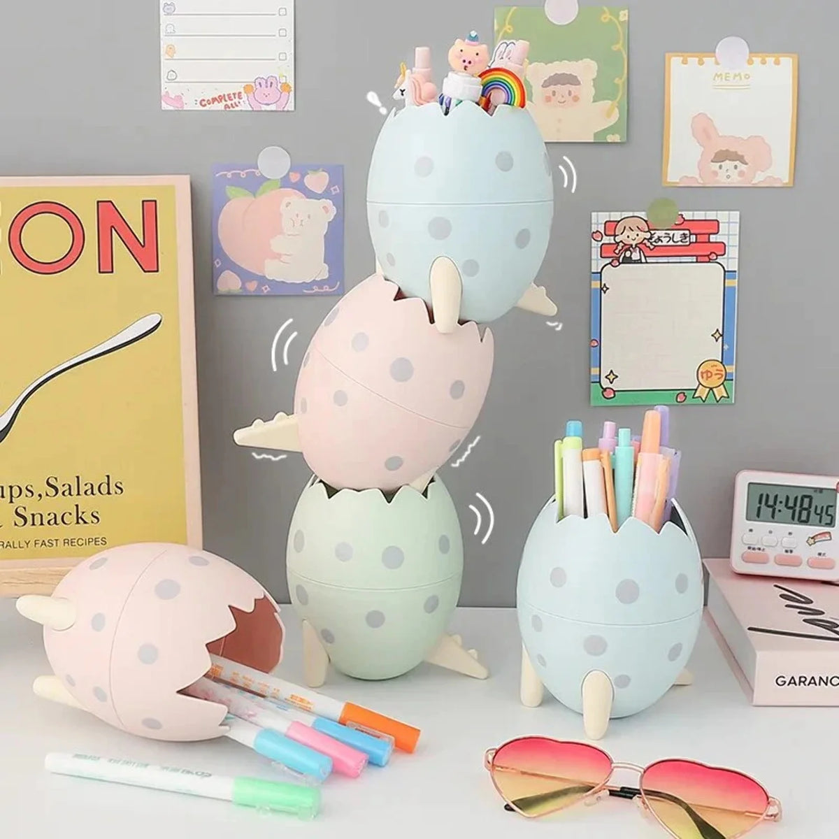 Kawaii Dinosaur Egg Pen Holder Large Capacity Desktop Stationery Storage Box T33502