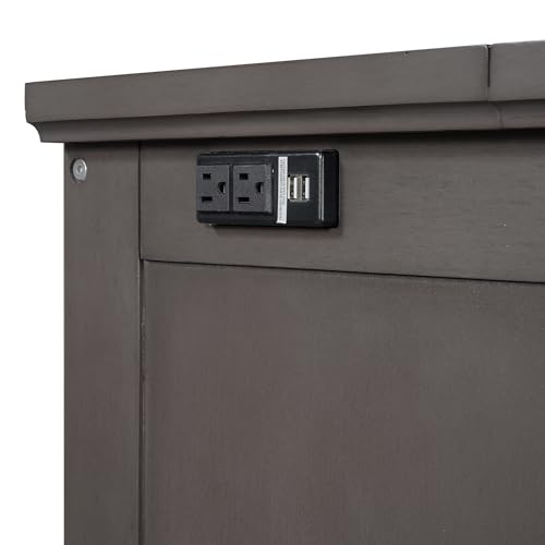 Queen Size Solid Pine Murphy Bed with Charging Station and Storage Drawer L32517