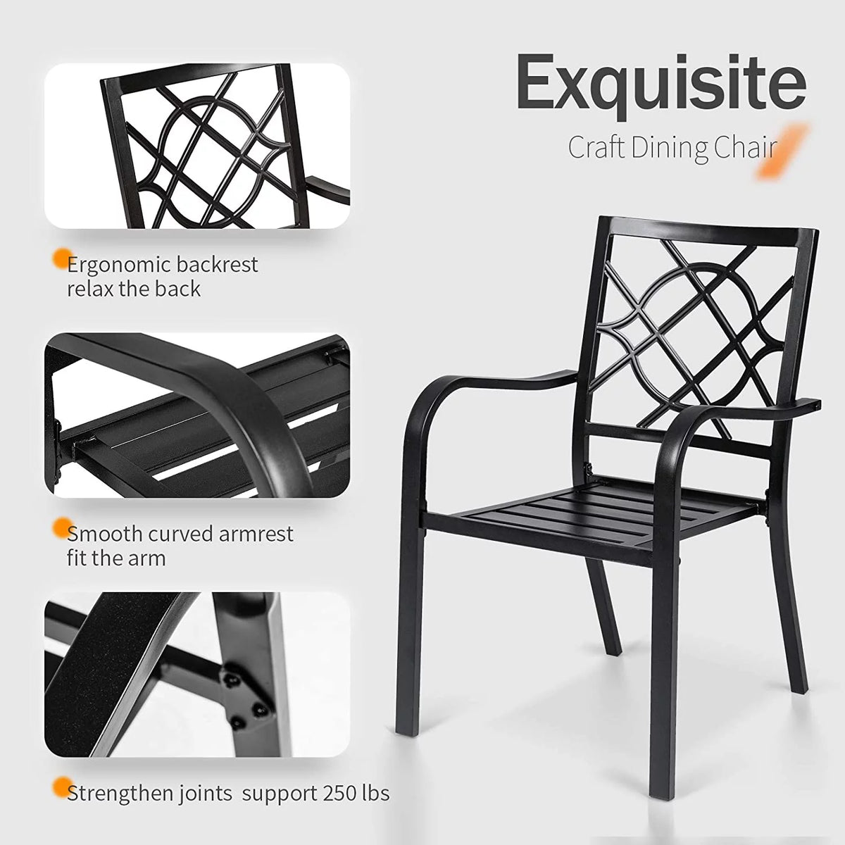 5-Piece Outdoor Patio Dining Set Stackable Metal Chairs and Square Table Black K864308