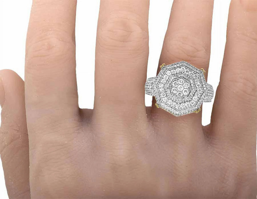 Mens 10K Yellow Gold Genuine Diamond 3D Octagon Wedding Pinky Ring 1.4 CT 19MM O3984