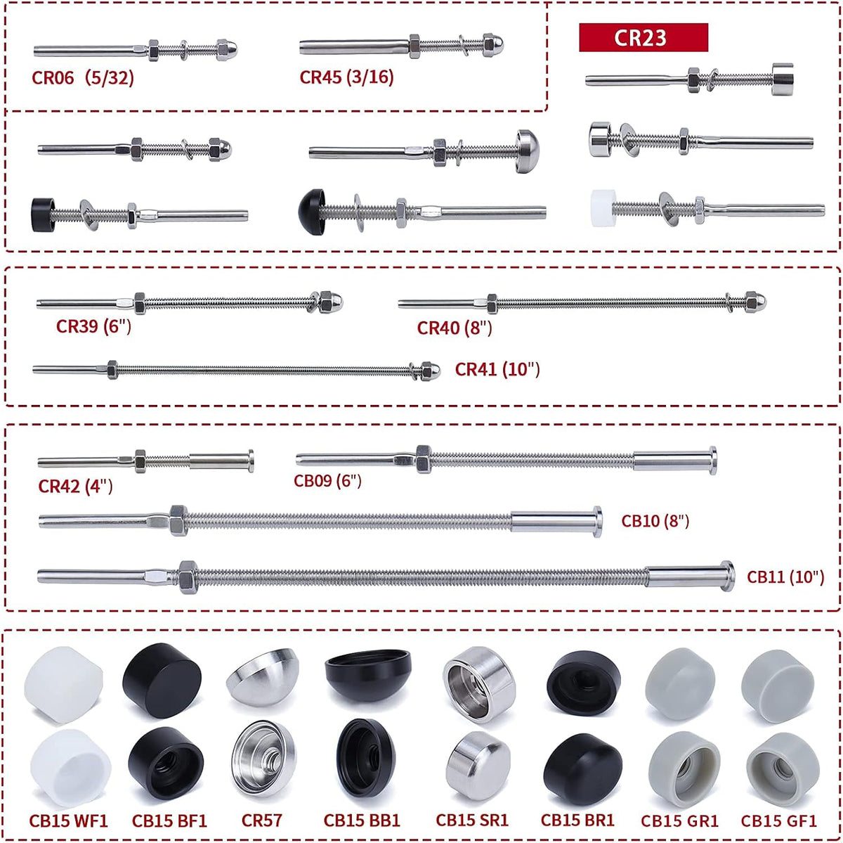 20Pack 1/8 Cable Railing Kit End Fitting Terminal T316 Stainless Steel Z625427