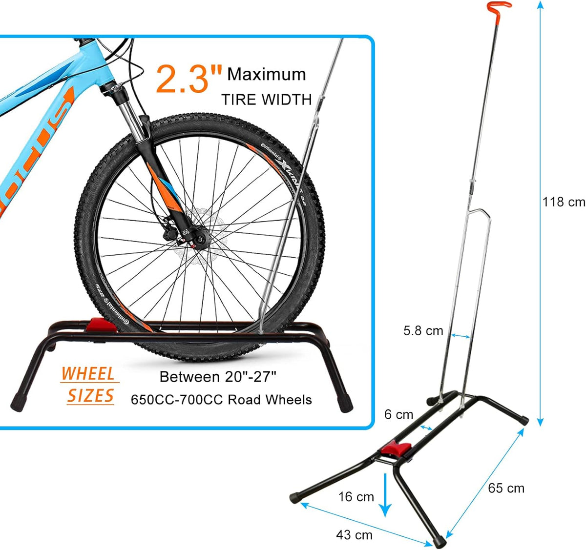 Bike Stand Vertical Bicycle Rack Floor Stand with Wheel Stabilizer Strap T84603