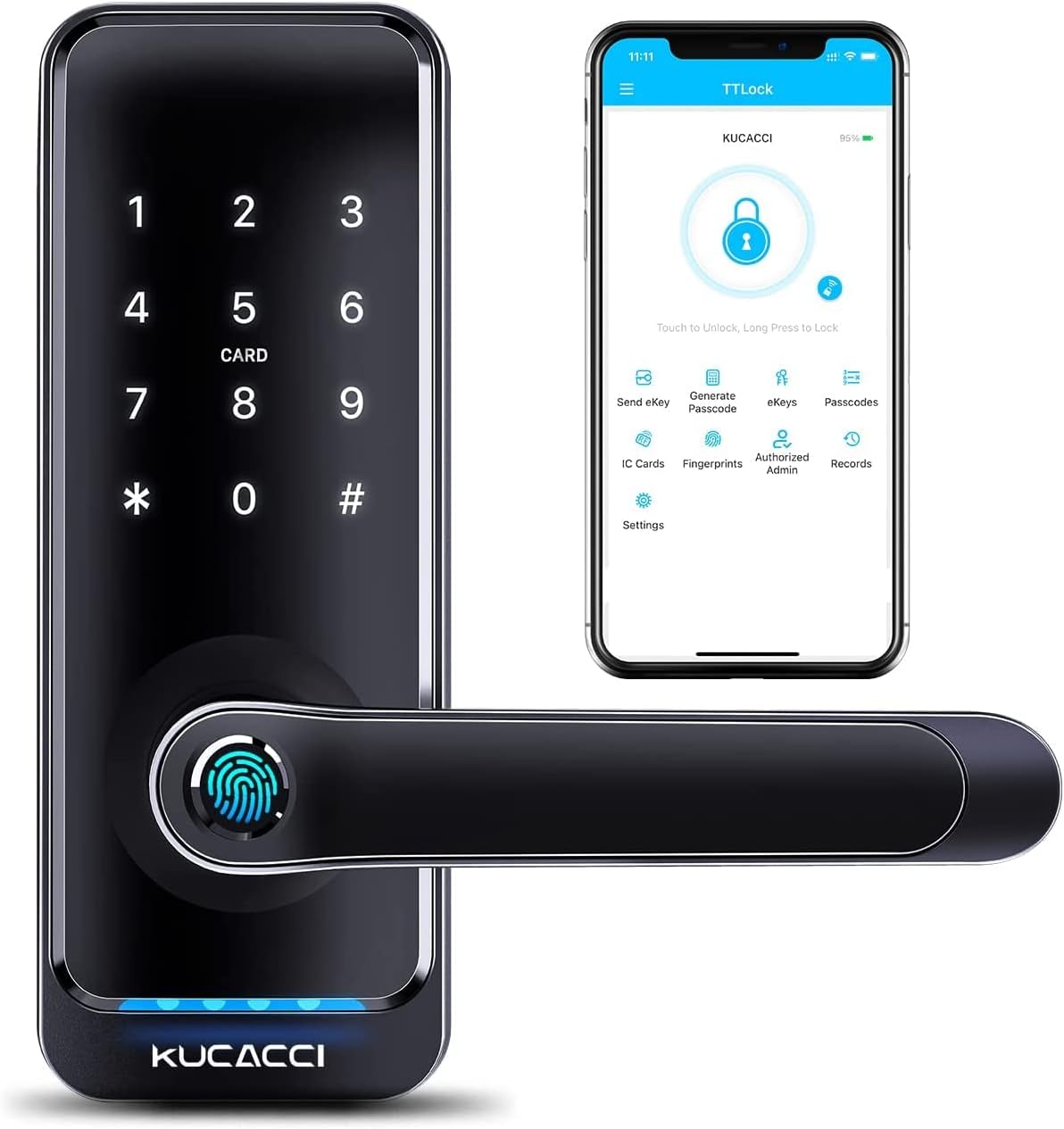 Smart Lock with Handle, Keyless Entry, Fingerprint, Silver W921