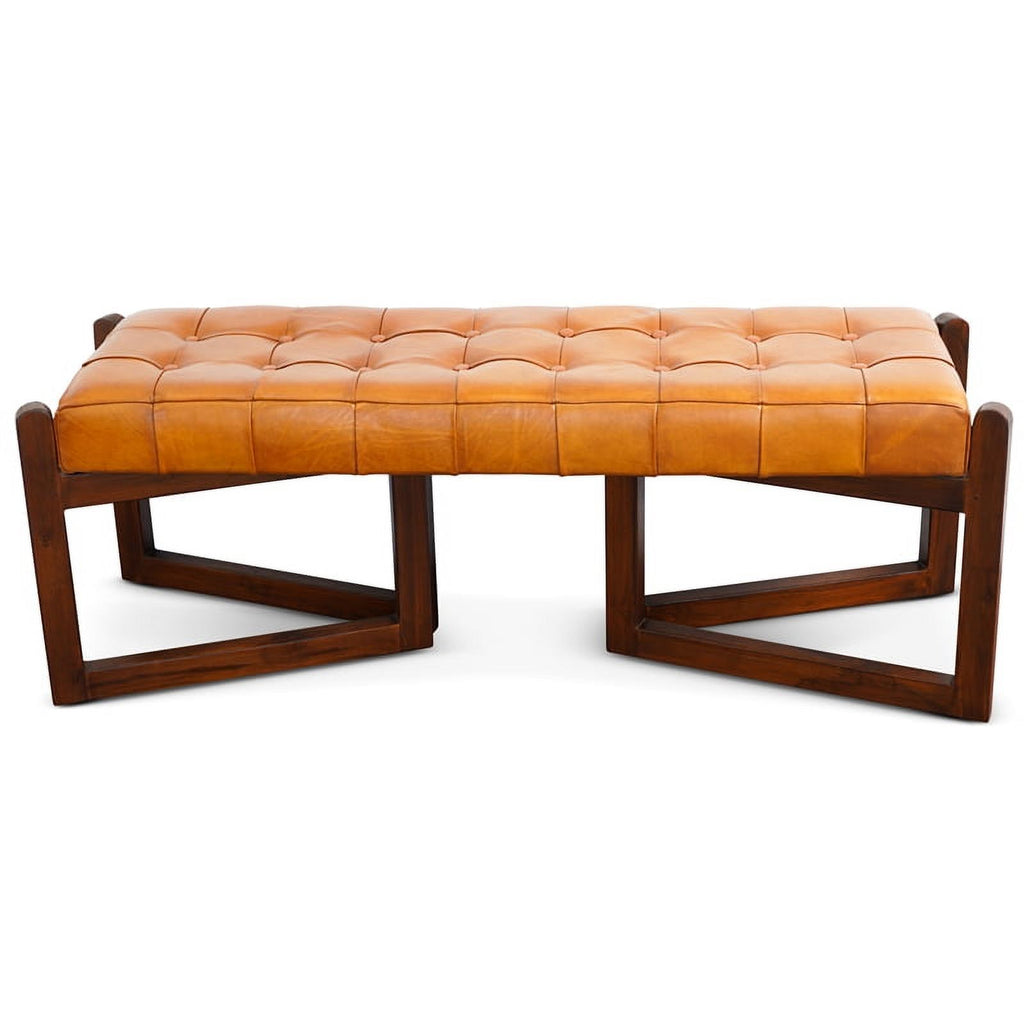 Tan Upholstered Leather Bench R588