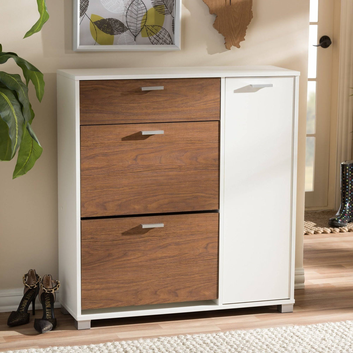 White/Walnut Storage Cabinet P6929