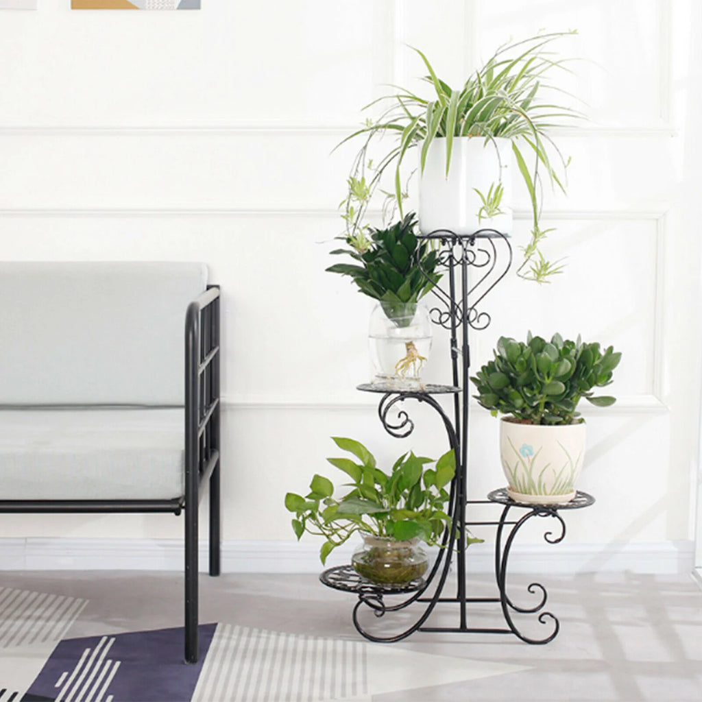 4 Tier Iron Plant Stand Wood Shelves B4294