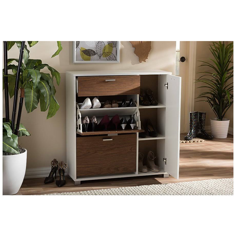 White/Walnut Storage Cabinet P6929