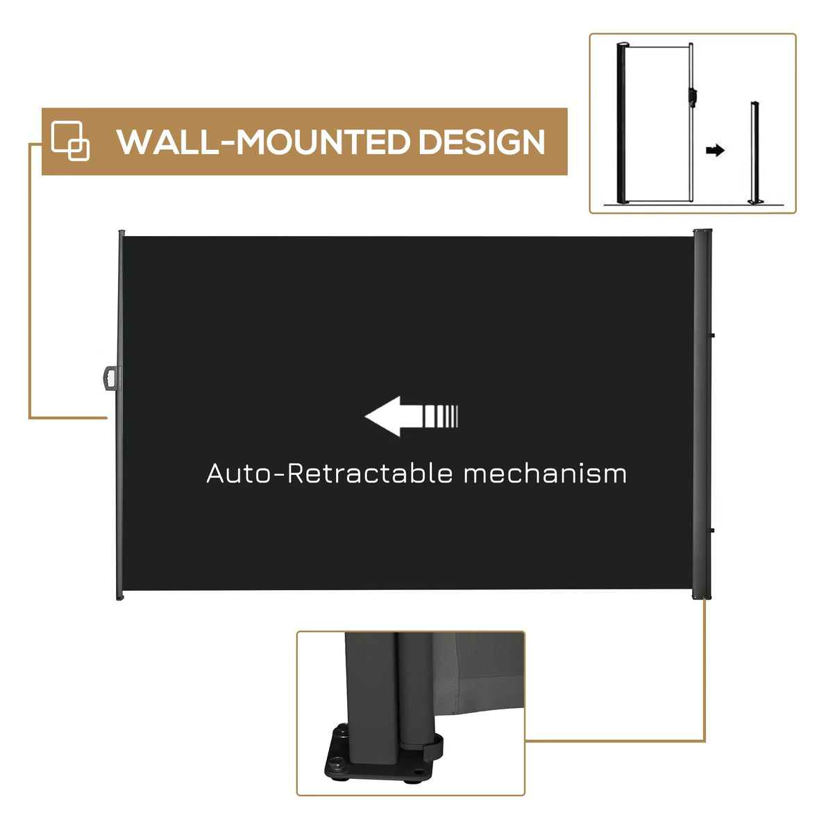 Black Retractable Privacy Screen Side Awning T75114
