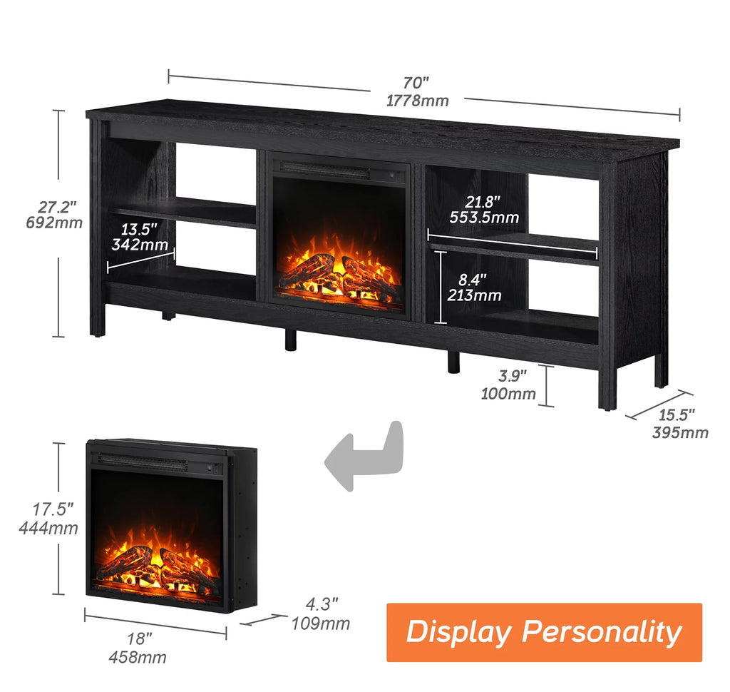 Black Fireplace TV Stand with LED Lights T42497