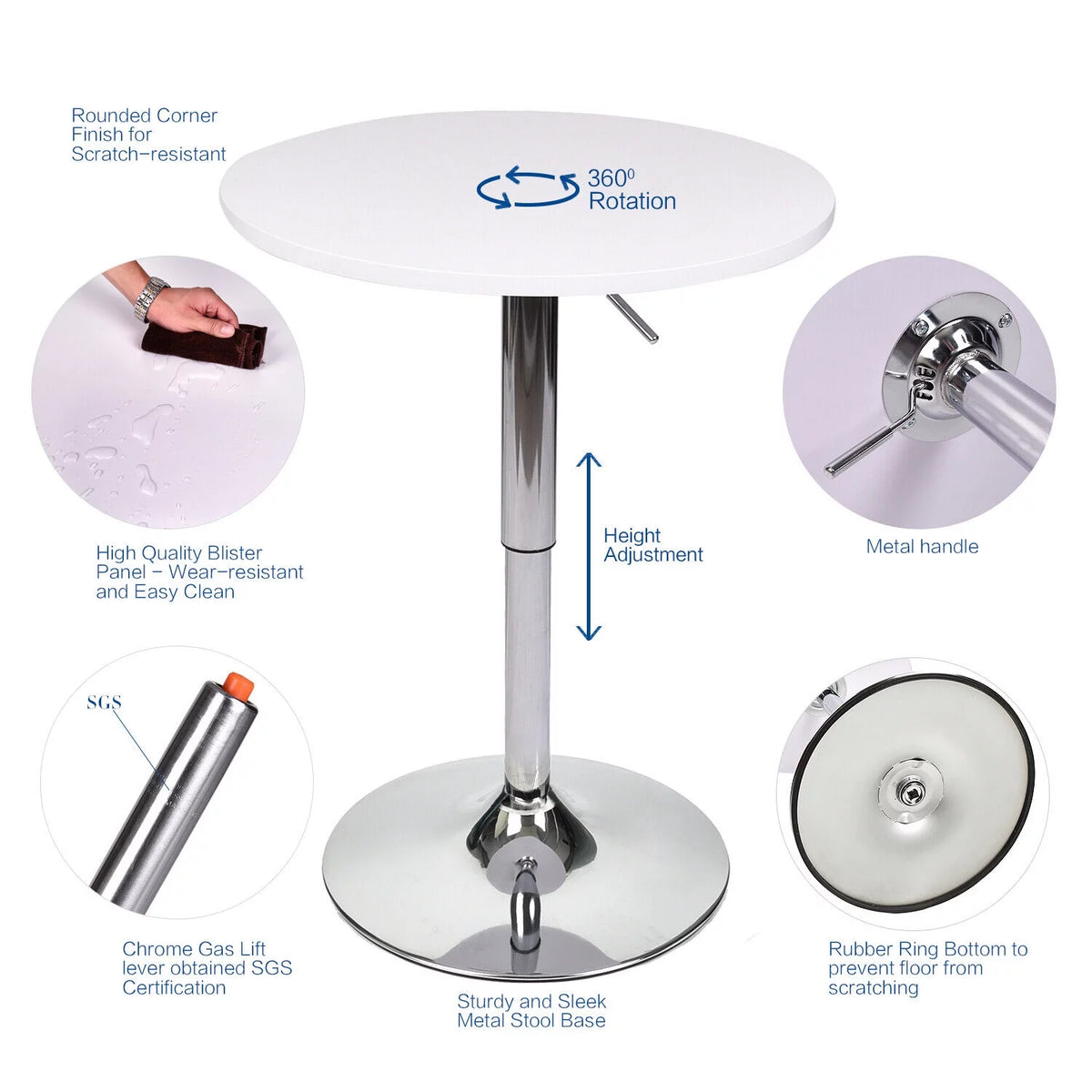 White Adjustable Height Round Bar Table F81309