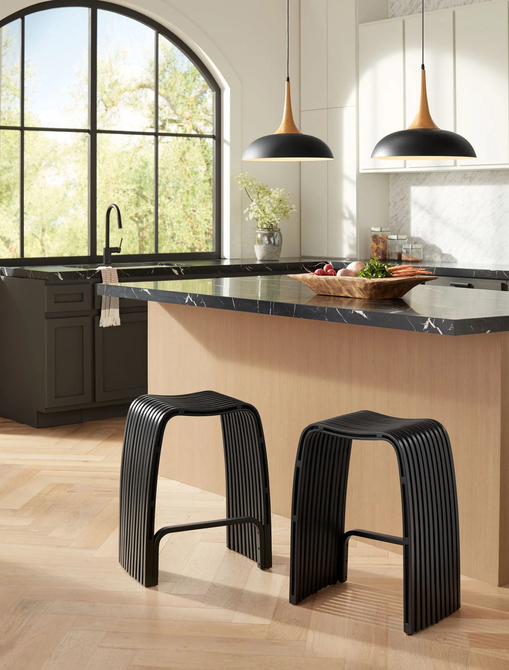 Bamboo Bar Stool Black 24" High with Footrest A1152