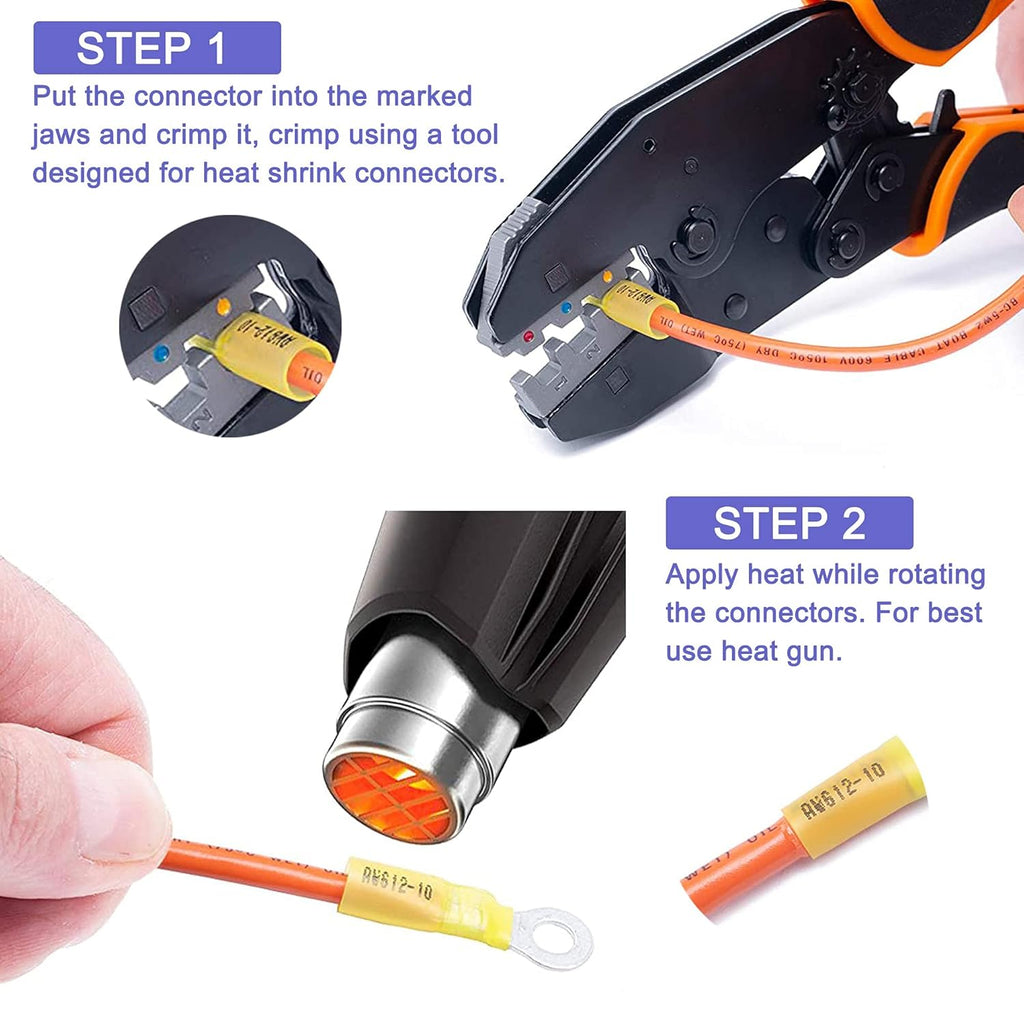 520PCS Marine Heat Shrink Wire Connectors Kit, Insulated Ring Fork Spade Butt, Tinned Red Copper T508233