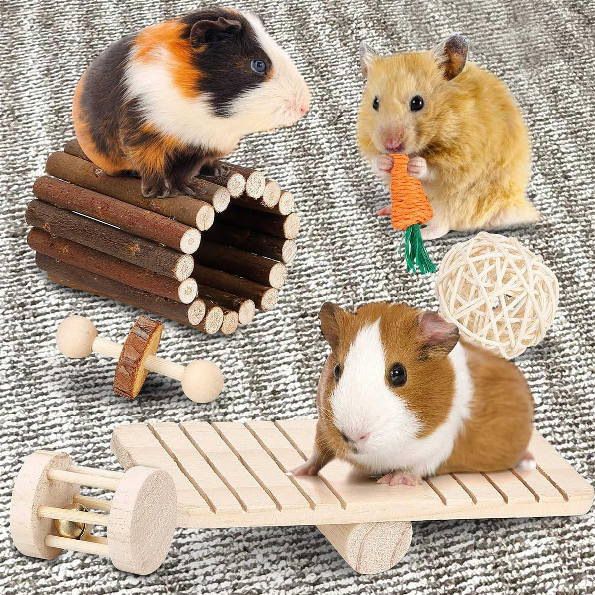 Hamster Chew Toys Set Small Animal Molar Toys Teeth Care Wooden Accessories Q9677