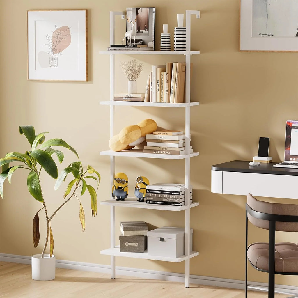 White 5-Tier Wood Ladder Shelf F90515