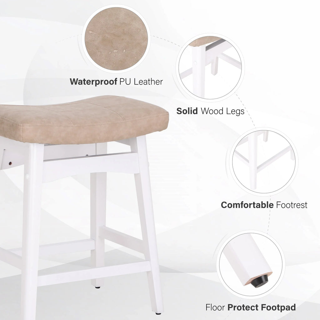 24" Counter Height White Saddle Bar Stools Set of 2 Z513