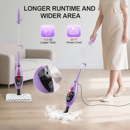 Steam Mop Cleaner with Detachable Handheld Steamer, 10-in-1 Multi Accessories, 13.5 OZ Water Tank & 20FT Power Cord Q3315