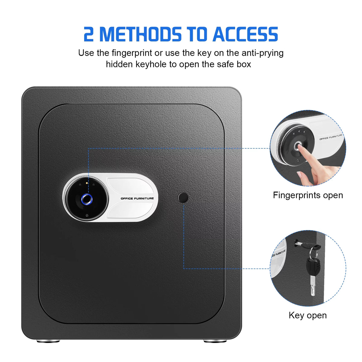 Black Safe Box with Fingerprint Access and Removable Shelf N4365