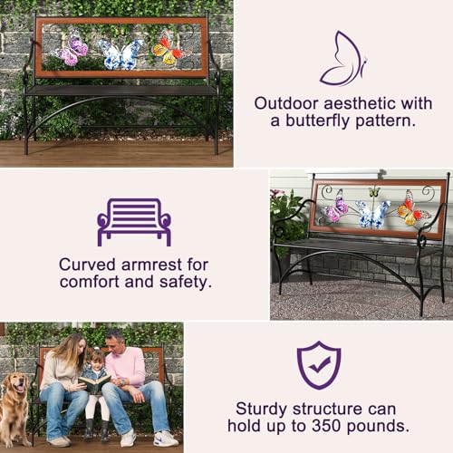 39.7" Black Metal Outdoor Bench with Armrest V4318