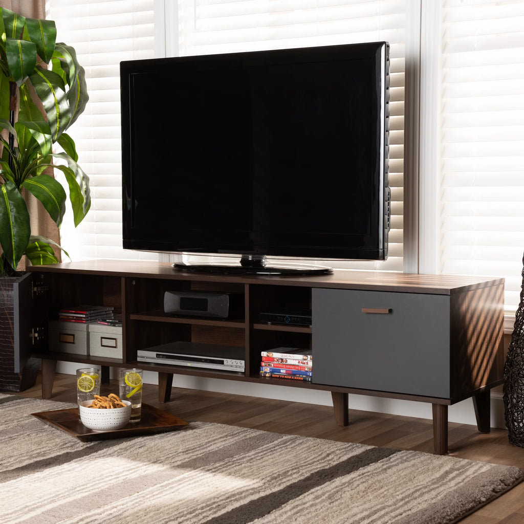 Walnut Brown and Grey Finished Wood TV Stand T657421