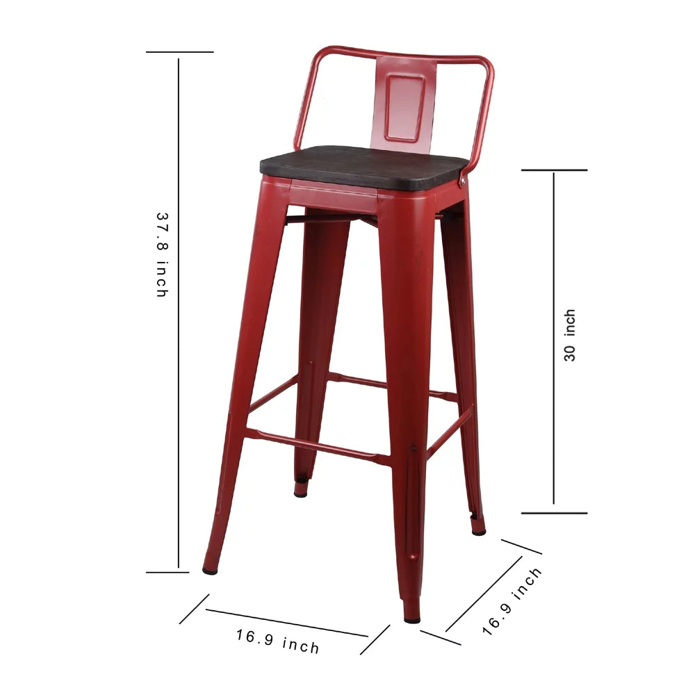 Red 30 inch Low Back Metal Barstools with Wood Seat, Set of 6 X538235