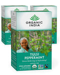 Organic Tulsi Peppermint Herbal Tea, Caffeine-Free, 18 Infusion Bags, 3 Pack F484