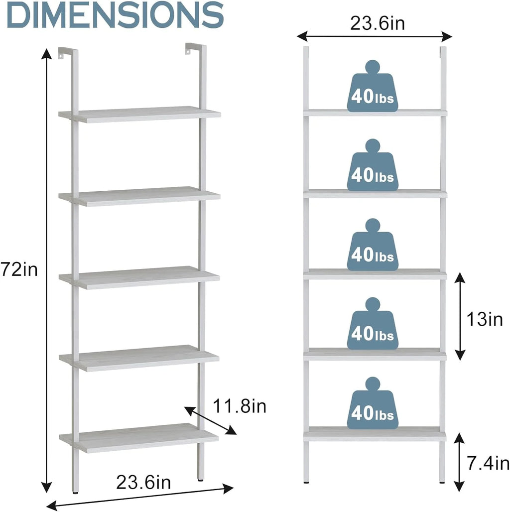 White 5-Tier Wood Ladder Shelf F90515