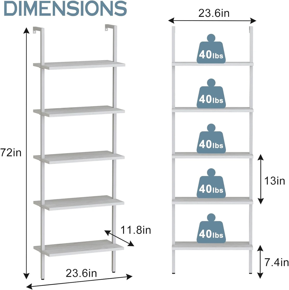 White 5-Tier Wood Ladder Shelf F90515
